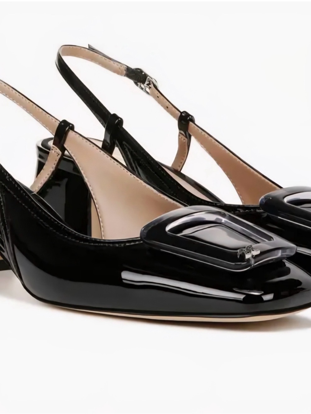Sam Edelman Black Patent Tracie Slingback Mules with Buckle Accent